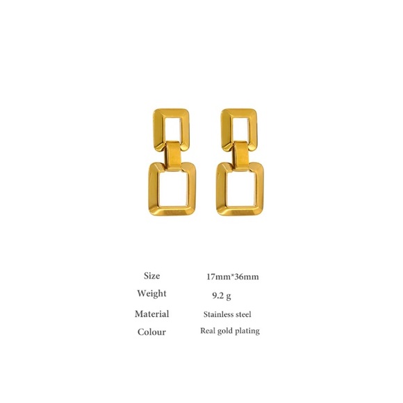 💛Gold plated square dangle earrings - Picture 3 of 6